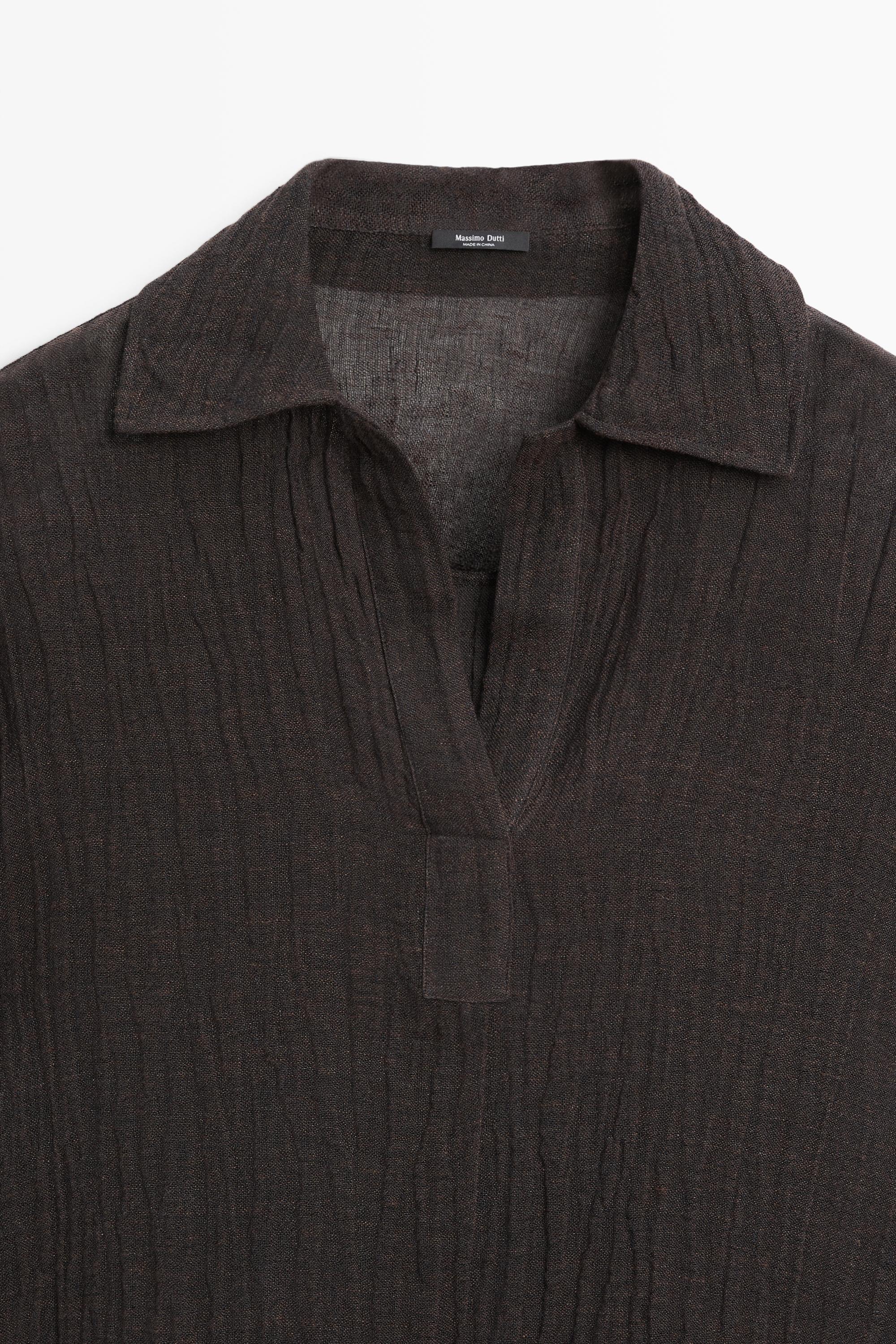 Flowing linen blend polo blouse